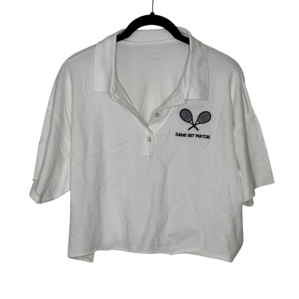 Aerie OFFLINE Game Set Match White Tennis Top Shirt NWT S - Picture 2 of 9